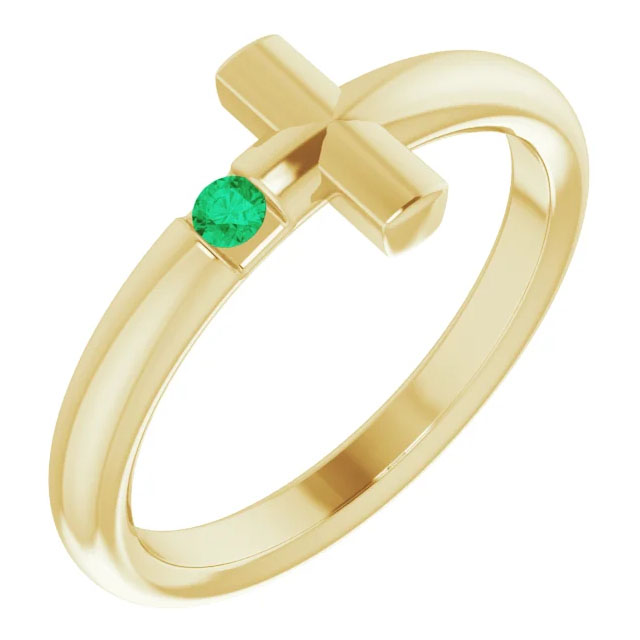 Emerald Cross Ring for Women 14K Gold