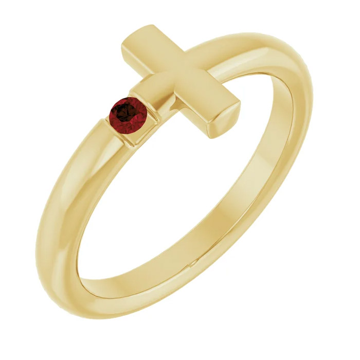 Mozambique Garnet Cross Ring for Women 14K Yellow Gold
