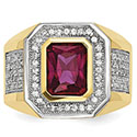 Men's 14K Gold Emerald-Cut Red CZ Ring 2