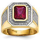 Men's 14K Gold Emerald-Cut Red CZ Ring