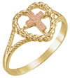 14K Rose and Yellow Gold Heart and Cross Ring