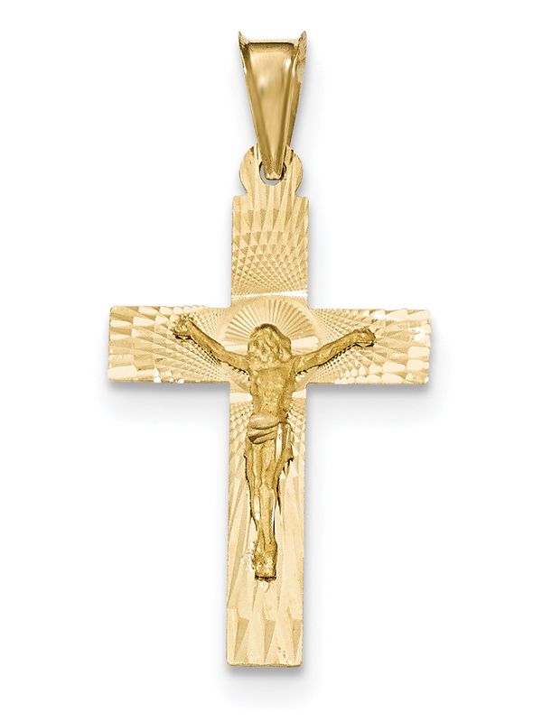 14K Gold Diamond-Cut Crucifix Necklace for Men or Women