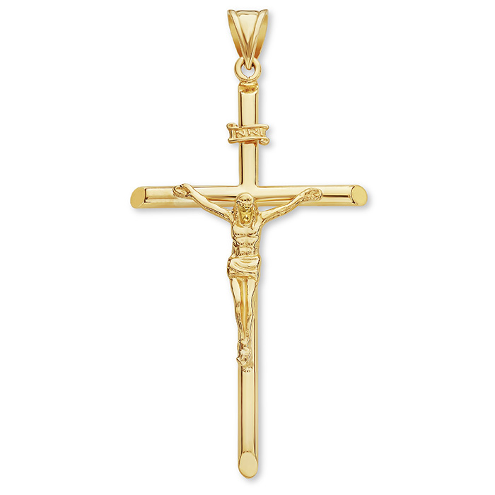 Fully Solid 14K Gold Crucifix Pendant for Men