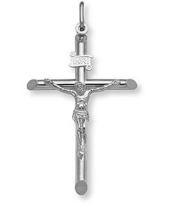 14K Solid White Gold Large Crucifix Pendant for Men