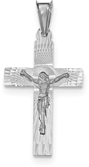 14K White Gold Diamond-Cut Crucifix Pendant