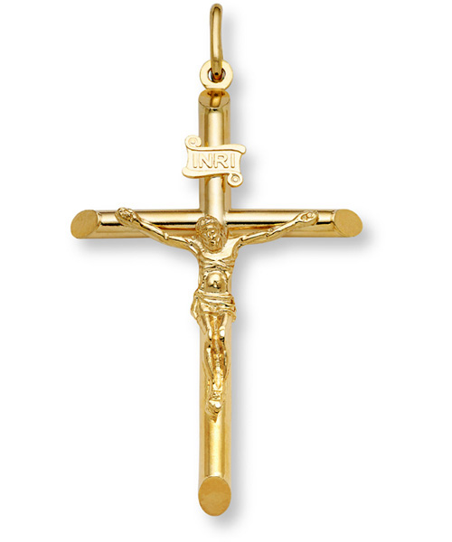 18K Solid Gold Crucifix Pendant Necklace for Men