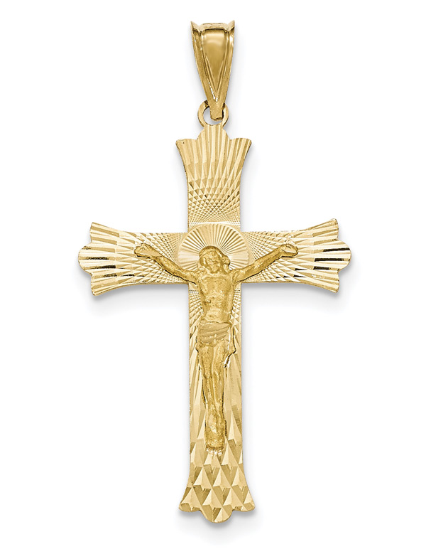 Diamond-Cut 14K Yellow Gold Crucifix Necklace for Men