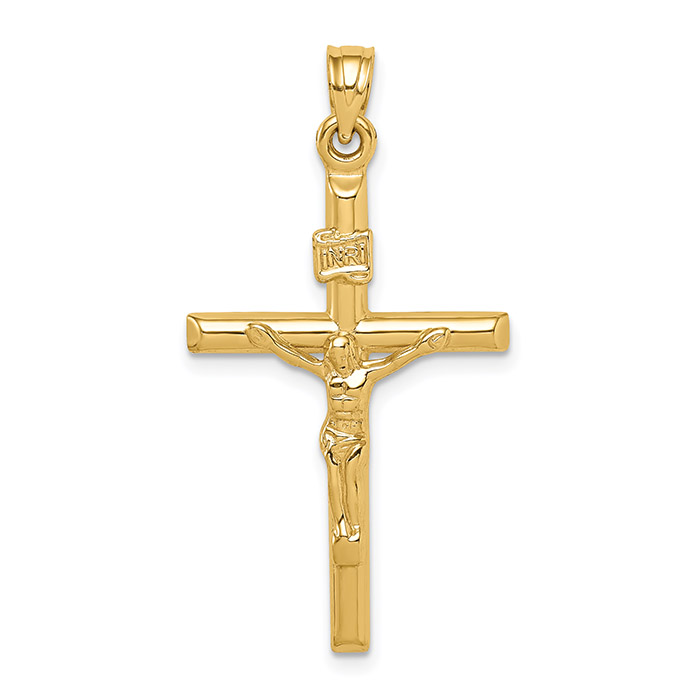 14K Gold Polished Crucifix Pendant for Men