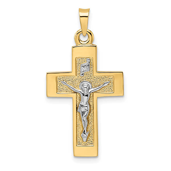 14k two-tone gold textured crucifix inri pendant for women