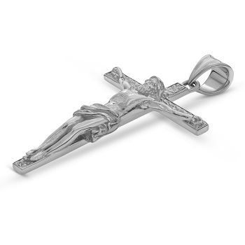 Large 14K White Gold Detailed Crucifix Pendant for Men 2