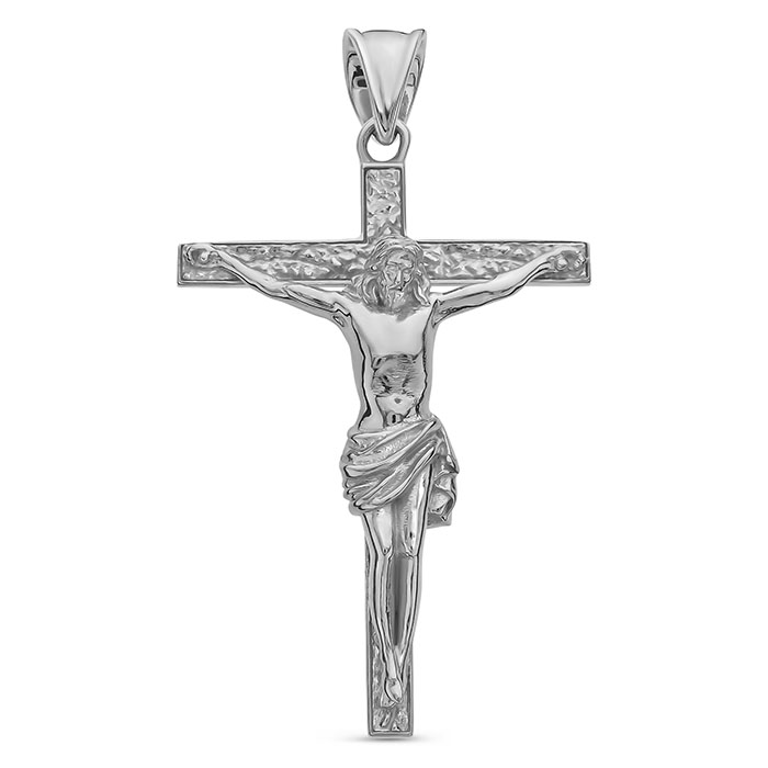 Men's 14K White Gold Detailed Crucifix Pendant﻿
