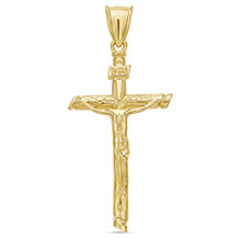 18K Gold Men's Wood of the Cross Crucifix Pendant