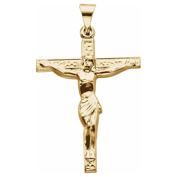 18k solid gold textured men's crucifix pendant