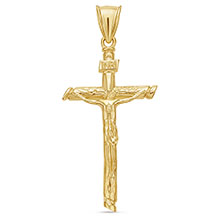 22K Solid Gold Wood of the Cross Men's Crucifix Pendant
