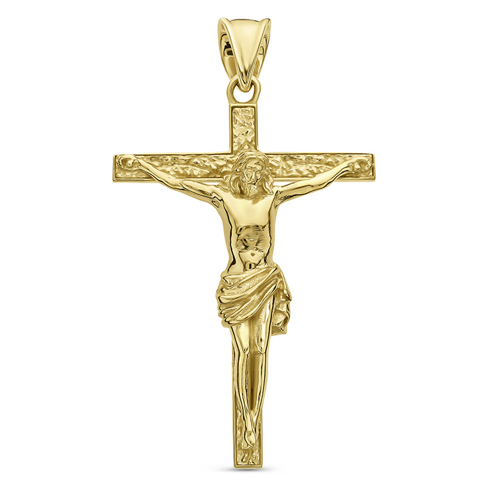 Detailed Crucifix Pendant for Men 14K Solid Gold