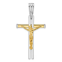 italian designer 14k two-tone gold crucifix pendant for men