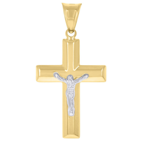 reversible beveled crucifix pendant foir men 14k two-tone gold