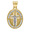 oval cz crucifix medallion pendant 14k two-tone gold