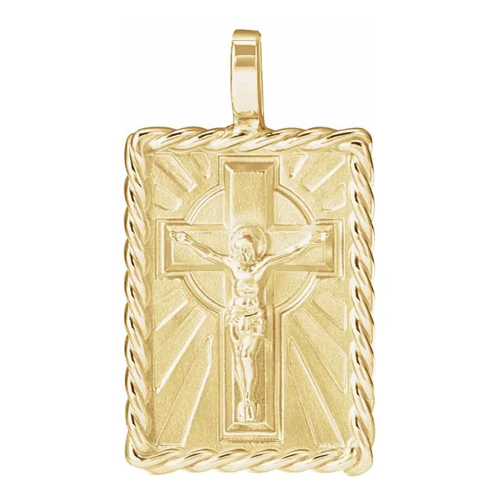 rectangle crucifix medallion pendant 14k gold
