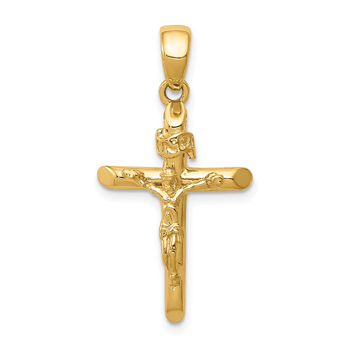 Women's 14K Solid Gold Classic Tube Crucifix Pendant