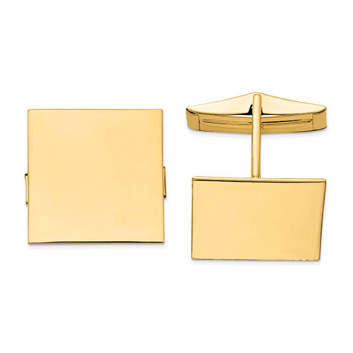 engravable square plain cuff links for men 14k gold