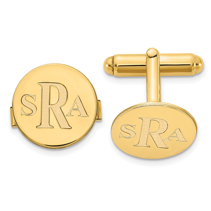 Personalized Monogram Cuff Links for Men 14K Gold
