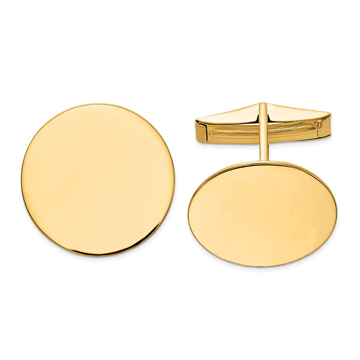 Engravable Plain Round Cuff Links for Men 14K Gold