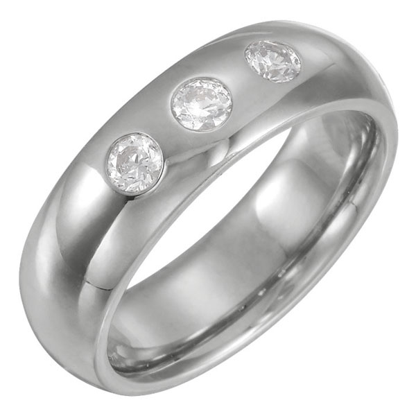 3-Stone 1/3 Carat Men's Diamond Wedding Band Ring, 14K White Gold