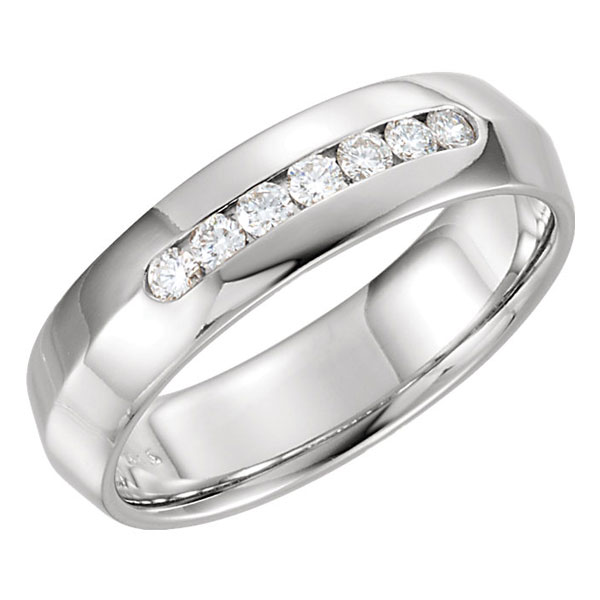 6mm Knife-Edge Diamond Wedding Band Ring, 14K White Gold