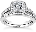1 Carat Princess-Cut Halo Diamond Bridal Ring Set