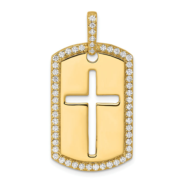 3/4 carat lab made diamond cross dog tag necklace 14k gold