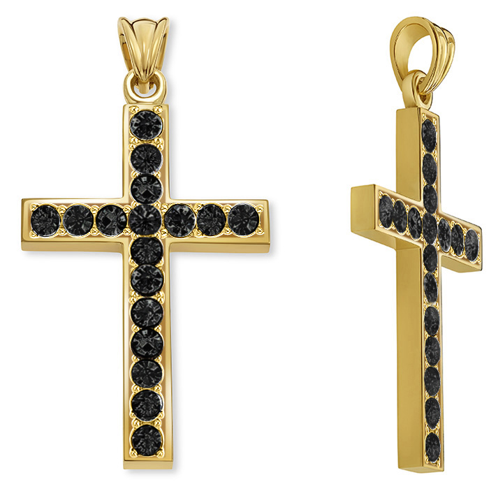 1 Carat Black Diamond Cross Pendant for Men in 14K Gold