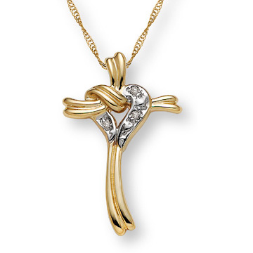 Diamond Heart Cross-Knot Necklace, 14K Gold