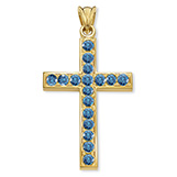 14K Gold Blue Diamond Cross Pendant for Men