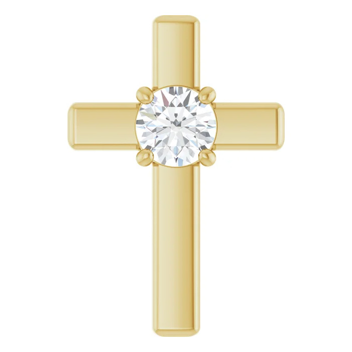 Small 0.25 Carat Diamond Solitaire Cross Pendant with Hidden Bail in 14K Gold