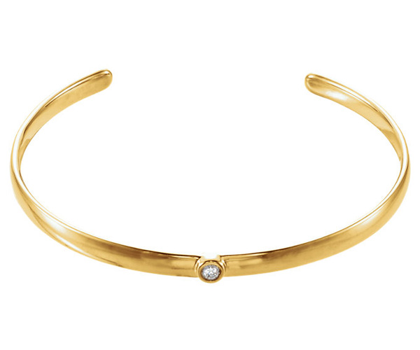 14K Yellow Gold Diamond Cuff Bangle Bracelet