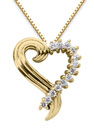 Diamond Swirl Heart Necklace, 14K Yellow Gold