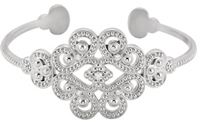 Silver Designer Paisley Diamond Cuff Bangle Bracelet