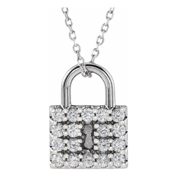 14K White Gold Diamond Padlock Necklace