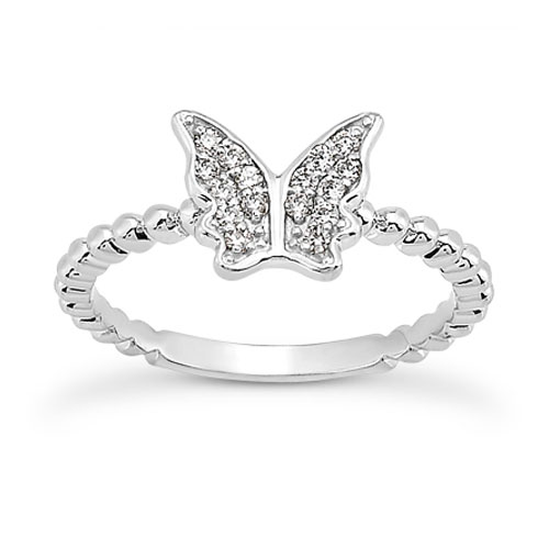 0.16 Carat Diamond Butterfly Ring in 14K White Gold