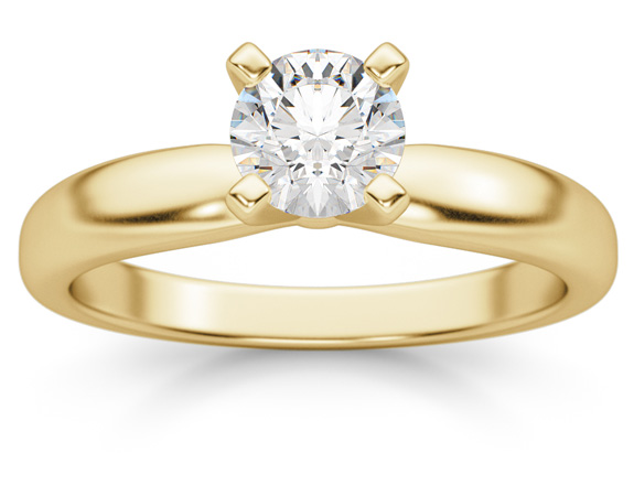 0.50 Carat Round Diamond Solitaire Ring, 14K Yellow Gold