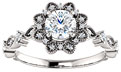 3/4 Carat Aster Flower Diamond Engagement Ring, 14K White Gold