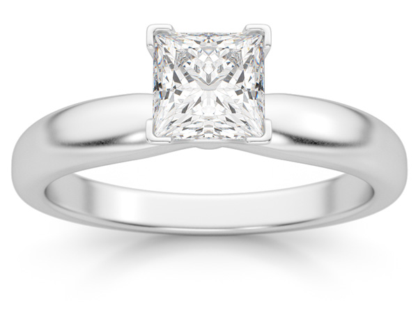 0.75 Carat Princess Cut Diamond Solitaire Ring, 14K White Gold
