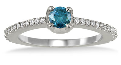 1/2 Carat Blue and White Diamond Ring in 10K White Gold