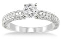 1 Carat Antique-Style Diamond Engagement Ring, 14K White Gold