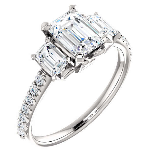 2 Carat Emerald-Cut Three Stone Diamond Engagement Ring