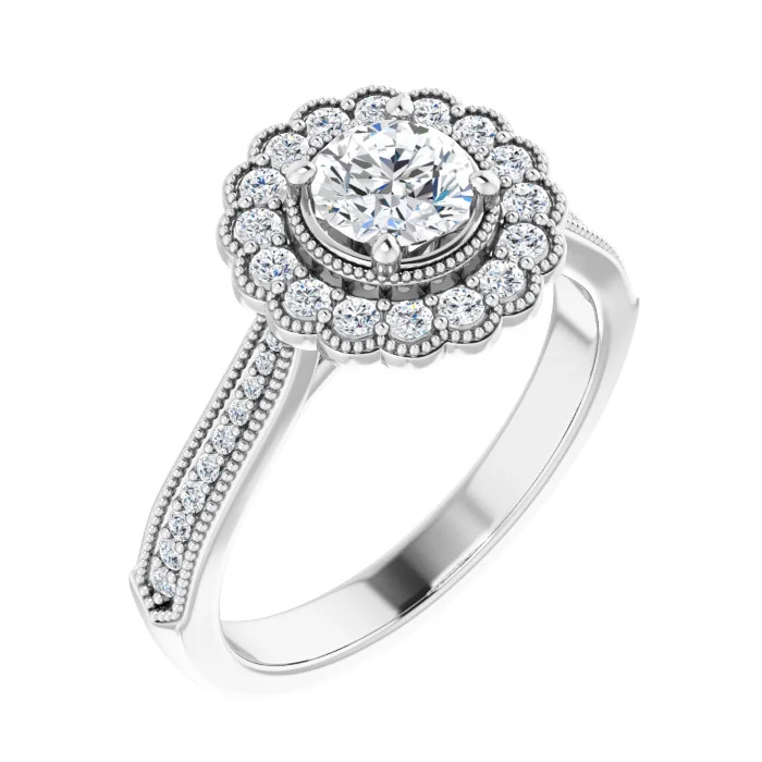 3/4 Carat Floral Inspired Diamond Halo Engagement Ring