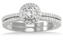 5/8 Carat Diamond Halo Bridal Wedding Ring Set, 10K White Gold