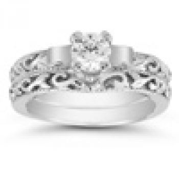 1/3 Carat Art Deco Diamond Bridal Ring Set in 14K White Gold 4