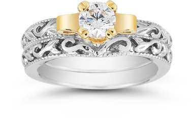Art Deco 1/4 Carat Diamond Bridal Set - 14K Two-Tone Gold